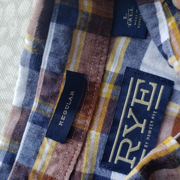 Rye by Hawker Men's Blue and Brown Long Sleeve Shirt Size L-Tall - Picture 4 of 11